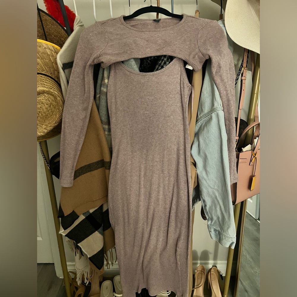 Target Long Sleeve Ribbed Dress - Mauve